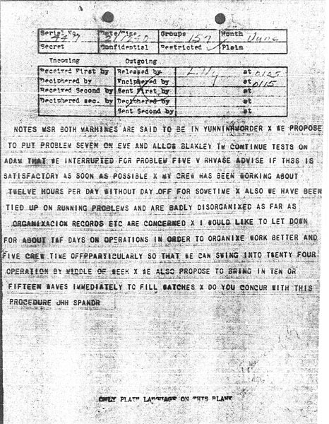 Message received 21 June 1943 at 12:40 pm